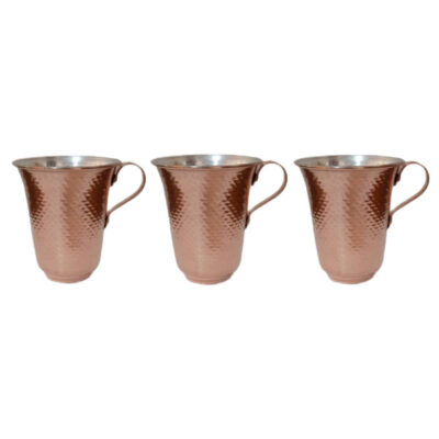 Tasse persane en cuivre – Ensemble de 3 fabriquées à la main avec anse pour boissons froides – Martelées Maha