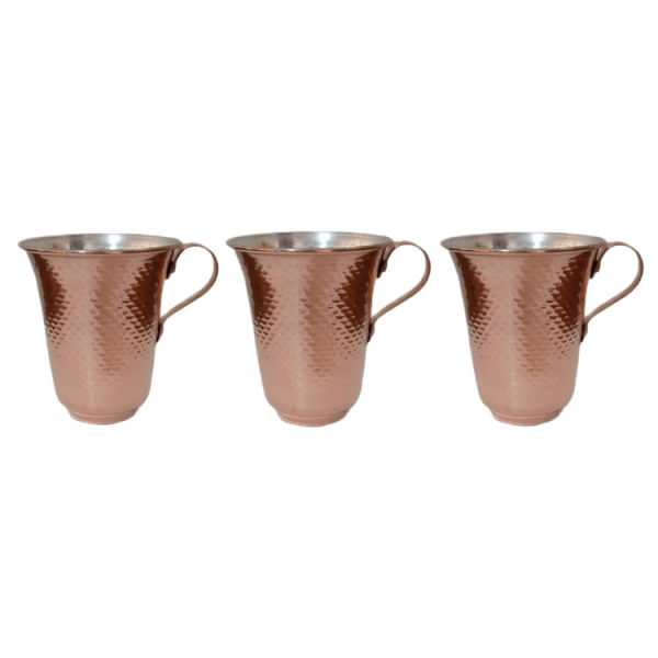Tasse persane en cuivre - Ensemble de 3 fabriquées à la main avec anse pour boissons froides - Martelées Maha