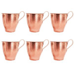 Tasse persane en cuivre – Ensemble de 6 fabriquées à la main avec anse pour boissons froides – Martelées Taras