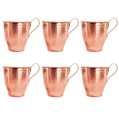 Tasse persane en cuivre – Ensemble de 6 fabriquées à la main avec anse pour boissons froides – Martelées Taras