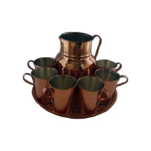 Tasse persane en cuivre – Ensemble de 8 fabriquées à la main avec anse pour boissons froides – Martelées