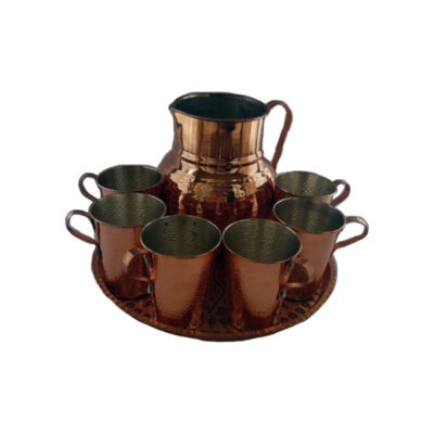Tasse persane en cuivre – Ensemble de 8 fabriquées à la main avec anse pour boissons froides – Martelées
