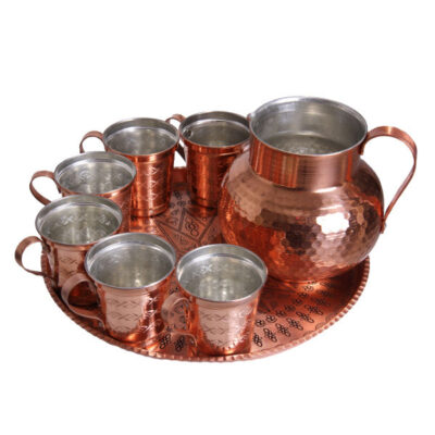 Ensemble de carafe et tasses en cuivre perse martelé traditionnel Hana