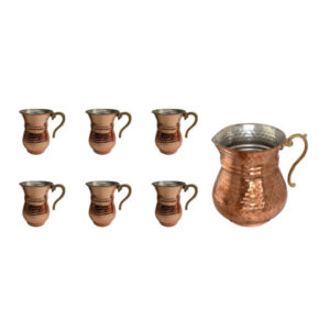 Tasse persane en cuivre – Ensemble de 8 fabriquées à la main avec anse pour boissons froides – Martelées Lune