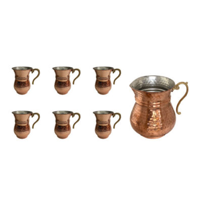 Tasse persane en cuivre – Ensemble de 8 fabriquées à la main avec anse pour boissons froides – Martelées Lune