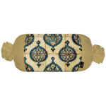 Traversin Cylindrique Traditionnel Persan avec Tissu en Velours Beige