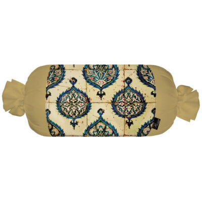 Traversin Cylindrique Traditionnel Persan avec Tissu en Velours Beige