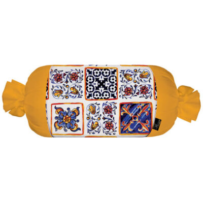 Traversin Cylindrique Traditionnel Persan avec Tissu en Velours Jaune Sabalan