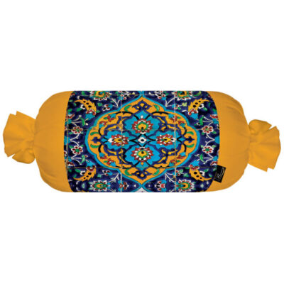 Traversin Cylindrique Traditionnel Persan avec Tissu en Velours Jaune