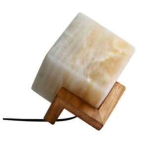 Lampe cube de sel persane – design Mahla fait main avec base en bois