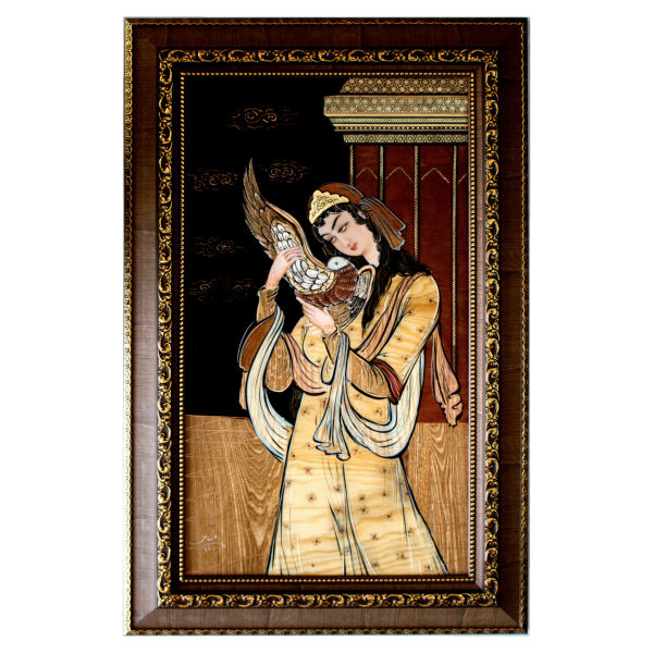 Art en Marqueterie de Bois - La Dame Artistique Perse de l'Amour