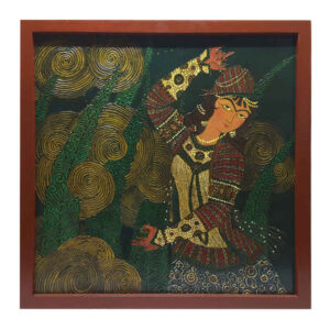 Peinture d’art qajar persan originale : Aquarelle et gouache sur bois – Fille
