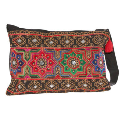 Sac à bandoulière ethnique brodé avec design arc-en-ciel Baluchi