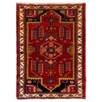 Tapis Persan Fait Main Tribal Intriqué en Laine Ghermez