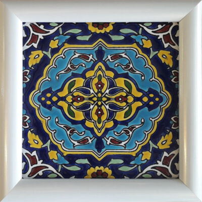 Carreau en céramique persane décoratif encadré  – Navy Blue