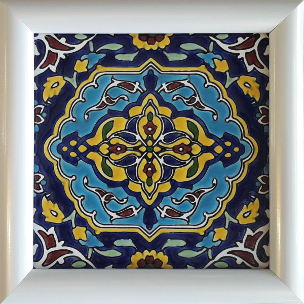 Carreau en céramique persane décoratif encadré  - Navy Blue