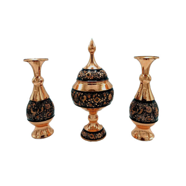 Set de vases décoratifs en cuivre persan gravés fait main & bol G34