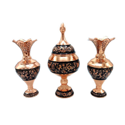 Set de vases décoratifs en cuivre persan gravés fait main & bol G33