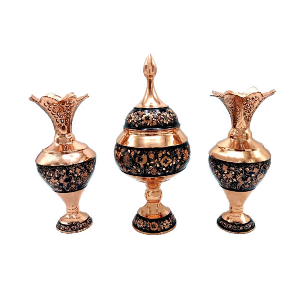 Set de vases décoratifs en cuivre persan gravés fait main & bol G33