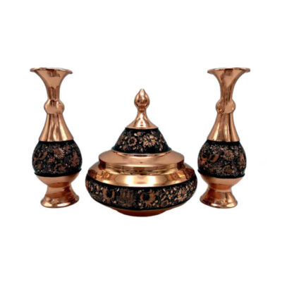 Set de vases décoratifs en cuivre persan gravés fait main & bol G35