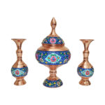 Sucrier persan artisanal en cuivre avec couvercle et vases – Émail Minakari Lotus