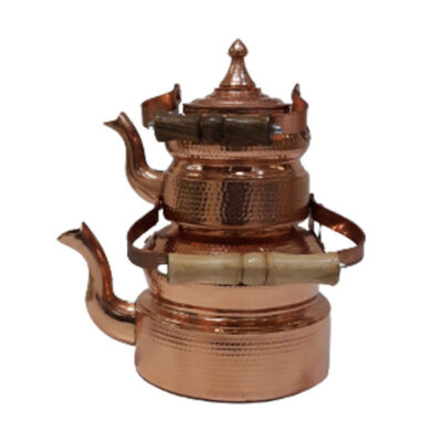 Théière Double en Cuivre Persan Martelée et Durable Marron