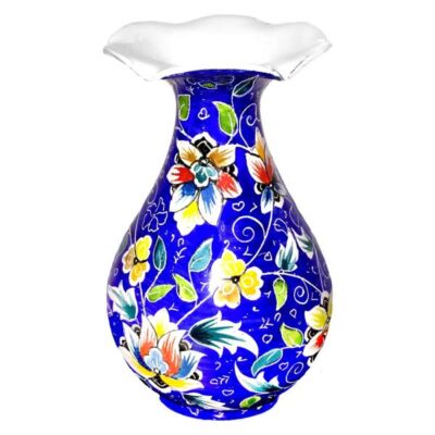 Vase en cuivre décoratif peint à la main avec émail Minakari persan Blue Sky
