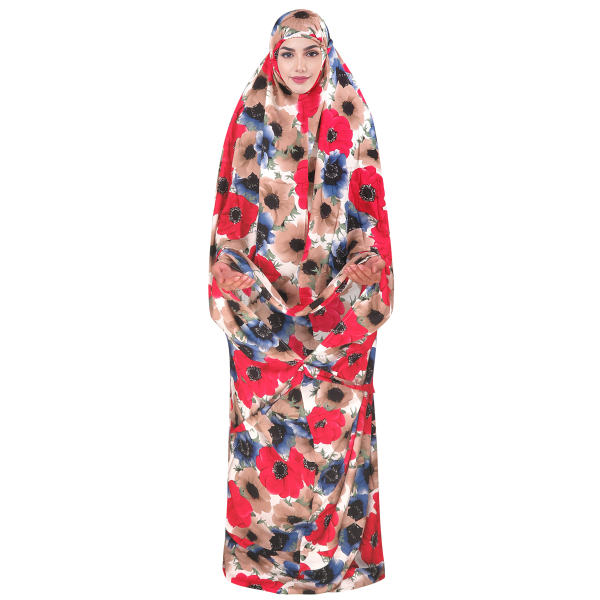 Tchador Islamique de Prière pour Femmes - Idéal pour la Prière - Fleur Rouge