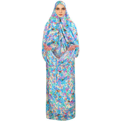 Tchador Islamique de Prière pour Femmes – Idéal pour la Prière – Fleurs Bleues