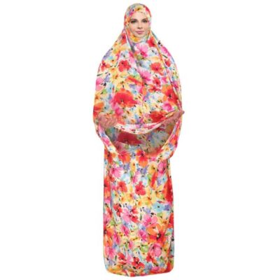 Tchador Islamique de Prière pour Femmes – Idéal pour la Prière – Fleurs Aquarelle