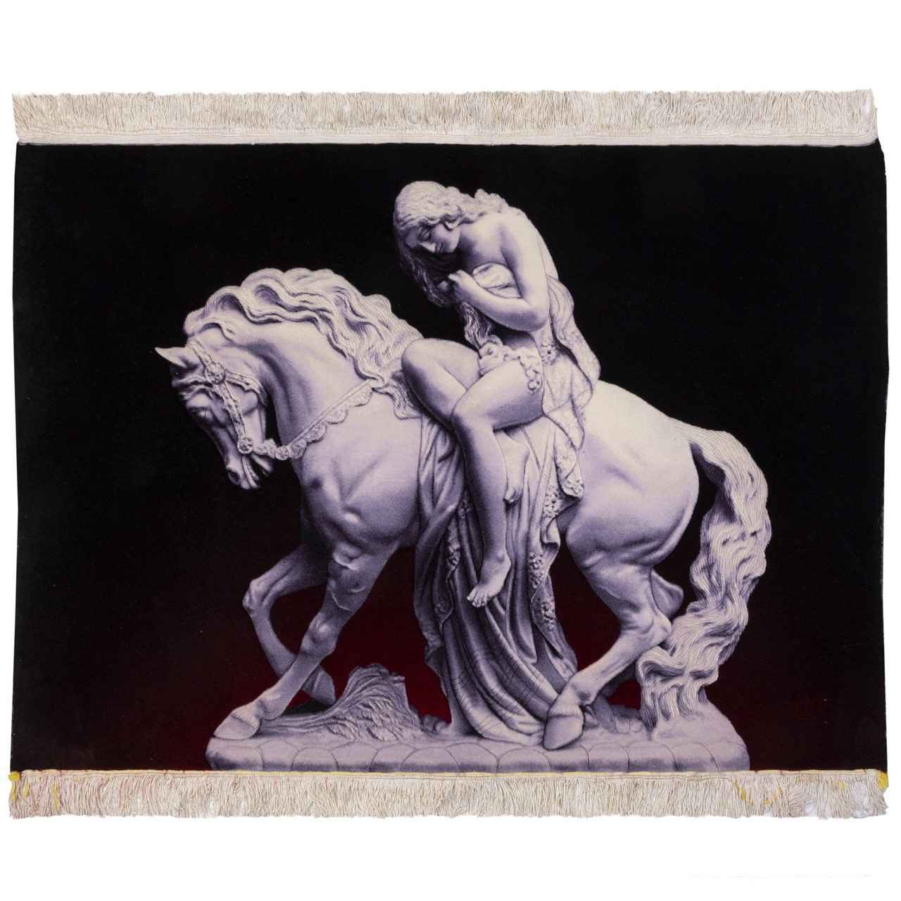 Hand-Knotted Persian Pictorial Rug from Tabriz Depicting Embossed Lady Godiva