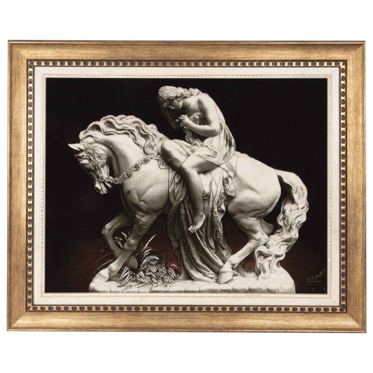 Tapis persan figuratif noué à la main de Tabriz représentant Lady Godiva en relief