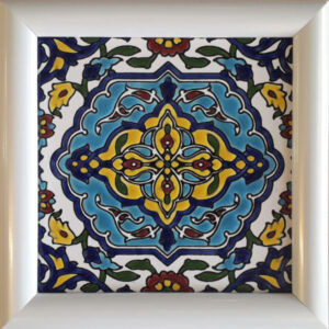 Carreau en céramique persane décoratif encadré  – Blue