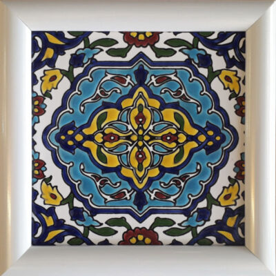 Carreau en céramique persane décoratif encadré  – Blue