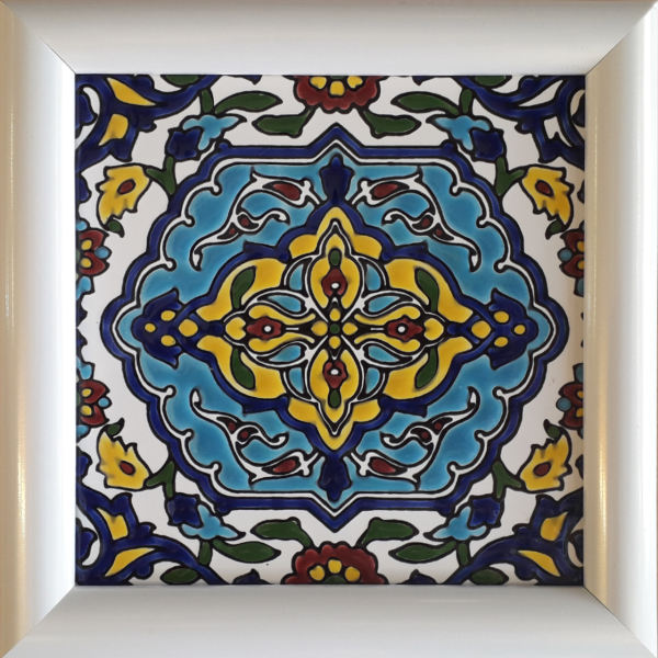 Carreau en céramique persane décoratif encadré  - Blue