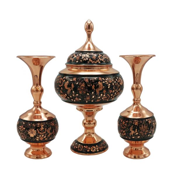 Set de vases décoratifs en cuivre persan gravés fait main & bol G37
