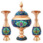 Sucrier persan artisanal en cuivre avec couvercle et vases – Émail Minakari Fleur