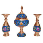 Sucrier persan artisanal en cuivre avec couvercle et vases – Émail Minakari Artistique