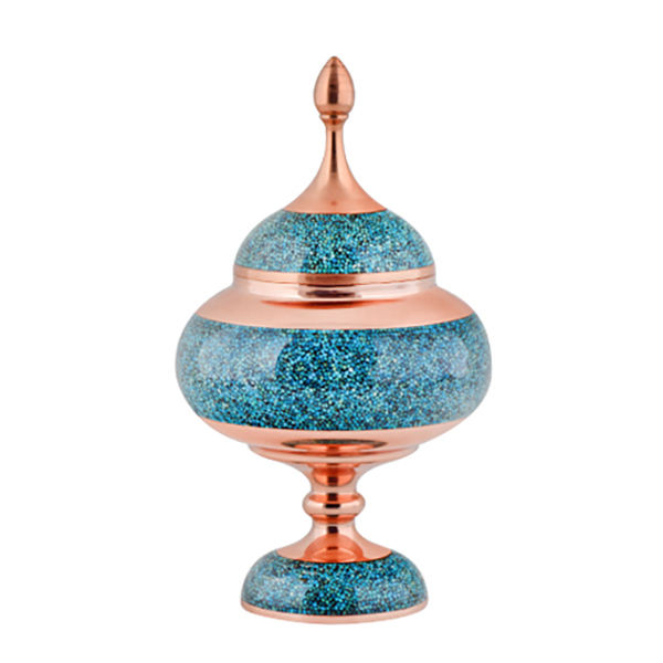 Sucrier persan artisanal en cuivre incrusté de turquoise Or rose