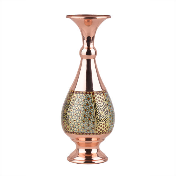 Vase décoratif en cuivre persan fait main avec marqueterie Khatamkari Art Ch20