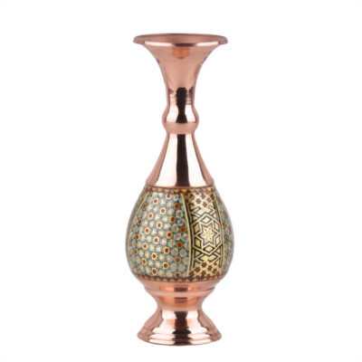 Vase décoratif en cuivre persan fait main avec marqueterie Khatamkari Art Honarlux