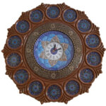 Horloge murale en bois persane artisanale – Minakari émaillée Bleu marine