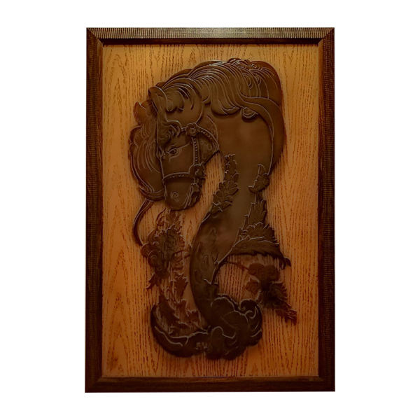 Art en bois sculpté encadré Cheval artistique