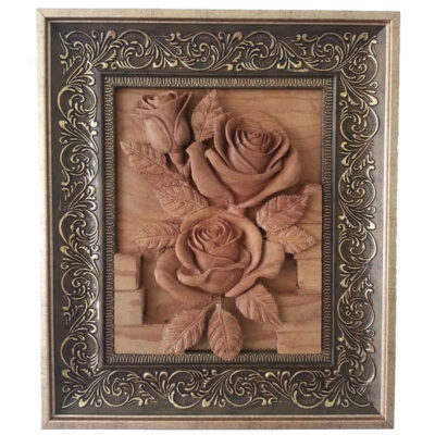 Art en bois sculpté encadré Rose artistique