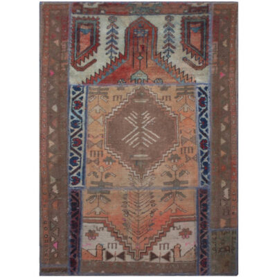 Tapis patchwork noué à la main persan vintage Maha