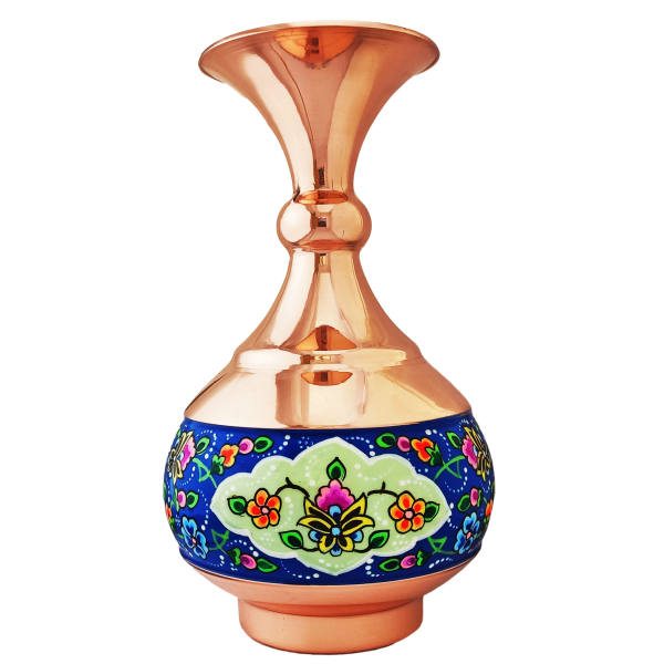 Vase en cuivre décoratif peint à la main avec émail Minakari persan Goli
