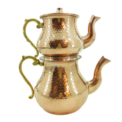 Théière Double en Cuivre Persan Martelée et Durable Khorshid