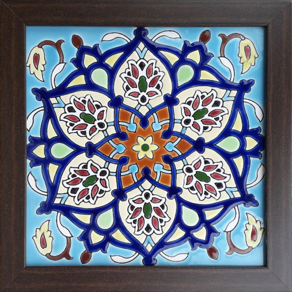 Carreau en céramique persane décoratif encadré- Zahiri II