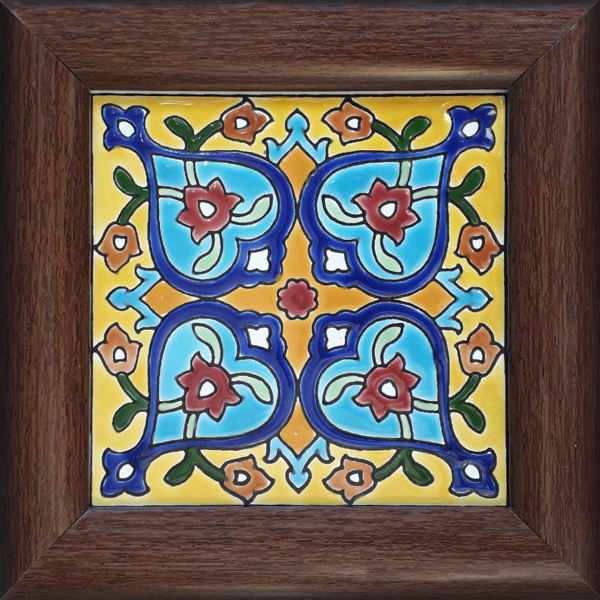 Carreau en céramique persane décoratif encadré - Zahiri