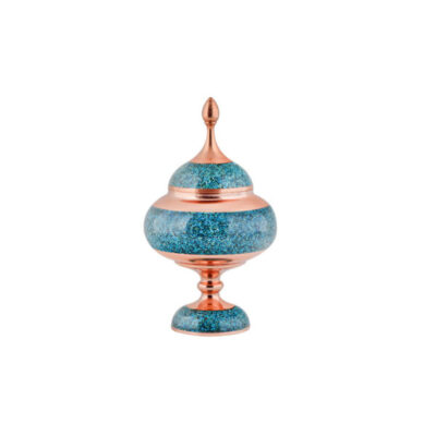 Sucrier persan artisanal en cuivre incrusté de turquoise Viran
